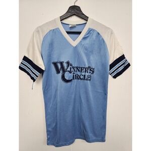 Vintage‎ Winners Circle Shirt Mens Medium Blue White Jersey V Neck Raglan 70s